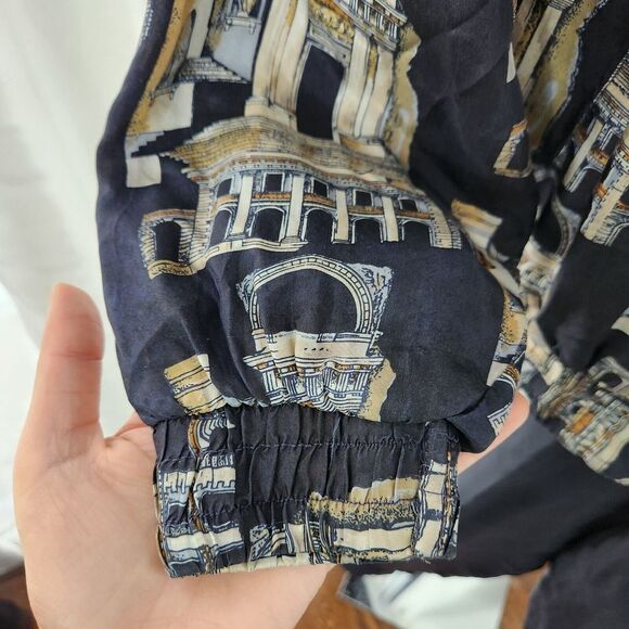 VINTAGE Details Sportswear 100% Silk Jacket Bomber Windbreaker Pant Set L Womens - Picture 6 of 16